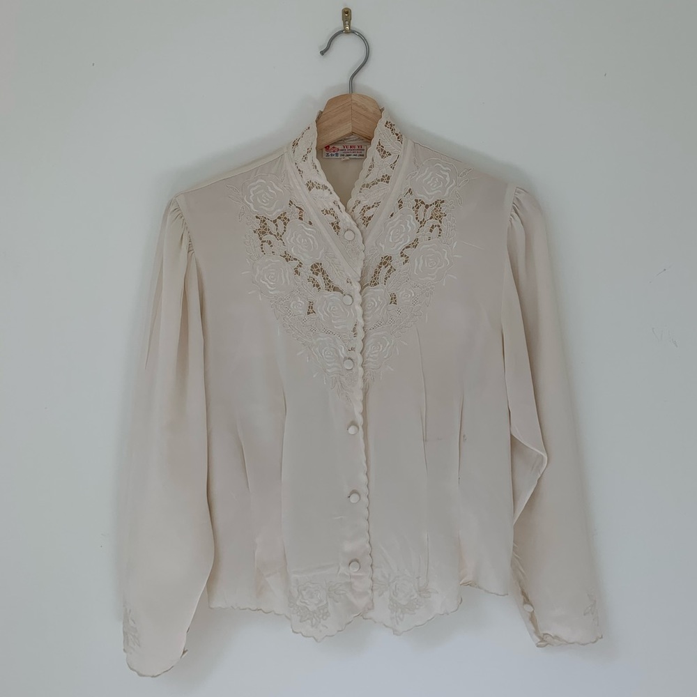 vintage hand embroidered silk blouse